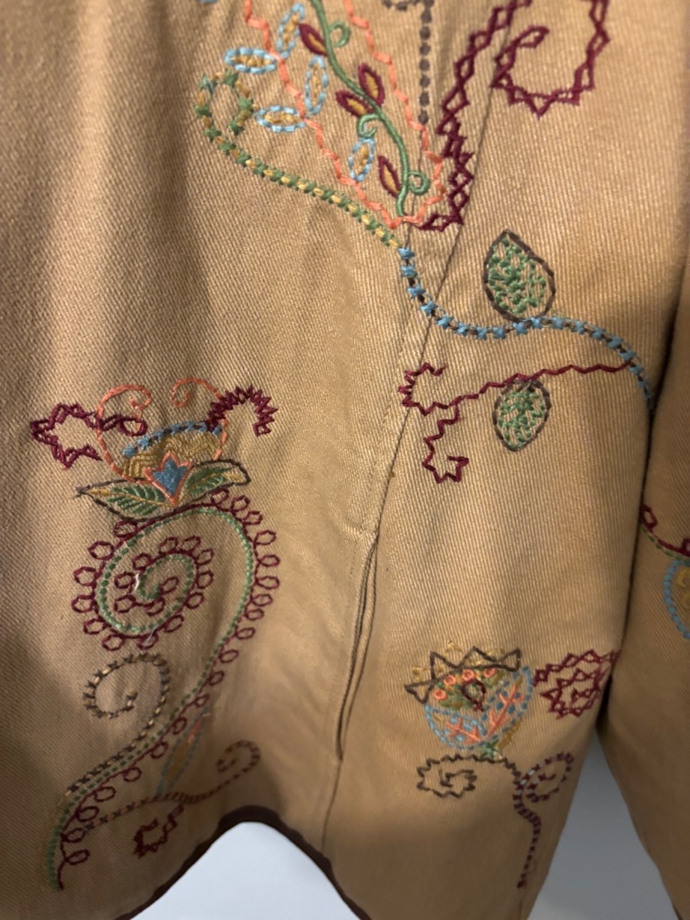 Denim & Co. Embroidered Tan Jacket with Brown Trim - Picture 13 of 13